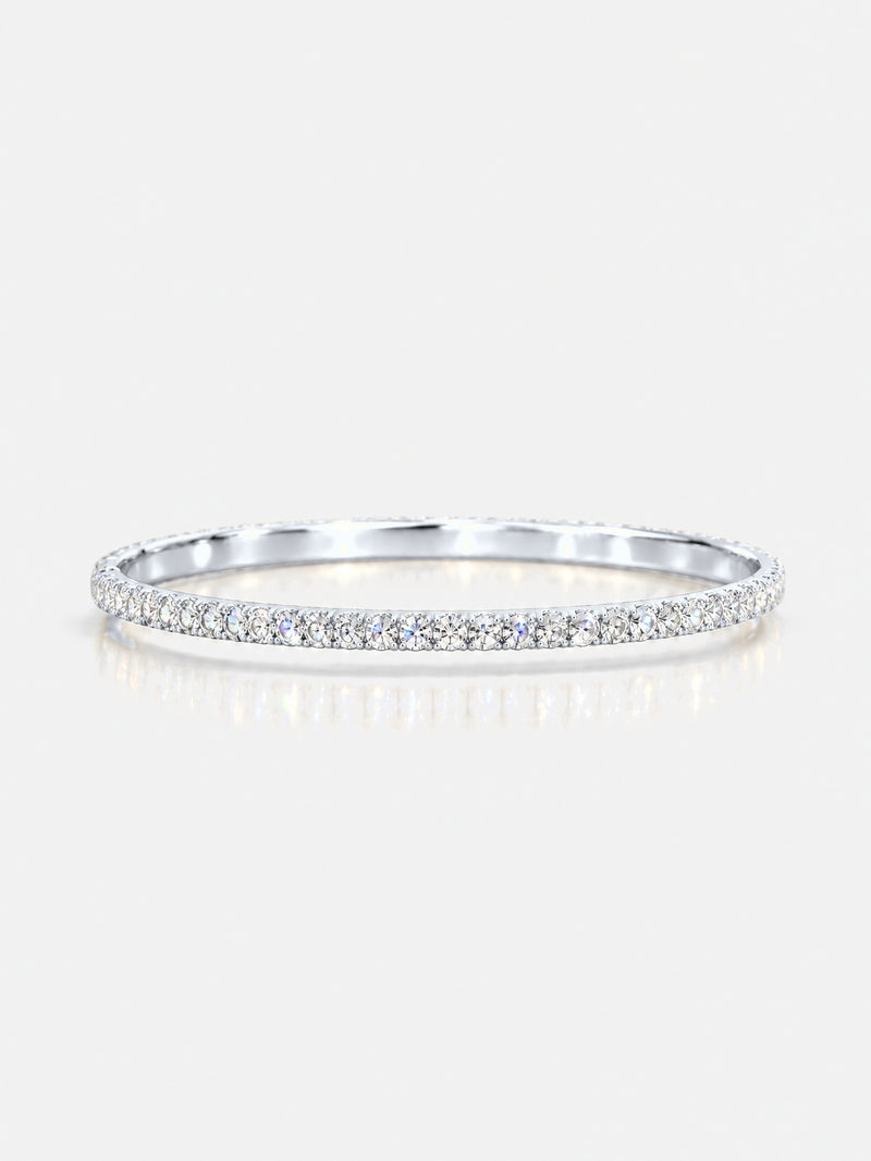 Jonc Élégante rigide femme argent pavé zirconium, vue de face – Soreli Paris