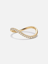 Bague Ondulante vague femme, zirconium, argent 925 plaqué or 18 carats, vue de face – Soreli Paris