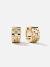 Boucles d'oreilles créoles damier Boucle Structurée femme, zirconium, argent 925 plaqué or 18 carats, coloris doré – Soreli Paris