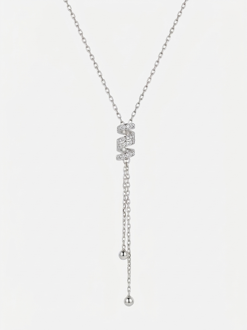 Collier Envoûtante – collier en Y en argent 925, pendentif spirale pavé de zirconiums