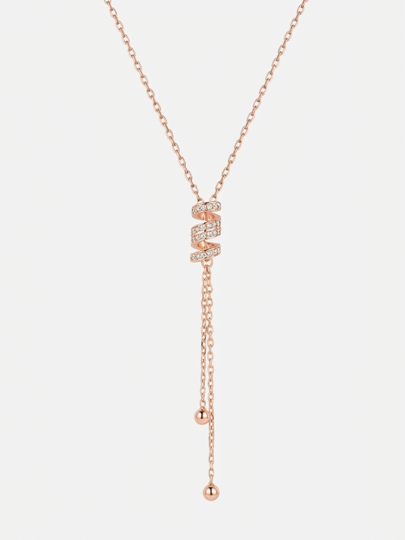 Collier Envoûtante – collier en Y plaqué or rose, pendentif spirale pavé de zirconiums