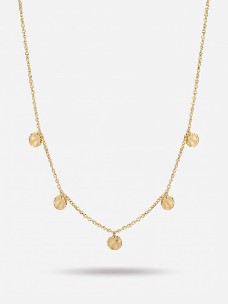 Collier Rayonnante femme en argent 925 plaqué or 18 carats à cinq médaillons martelés, vue de face – Soreli Paris