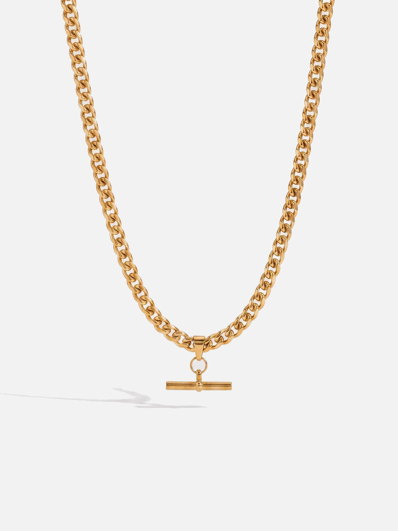 Collier Souveraine femme, maille gourmette et pendentif barre en T, argent 925 plaqué or 18 carats – Soreli Paris