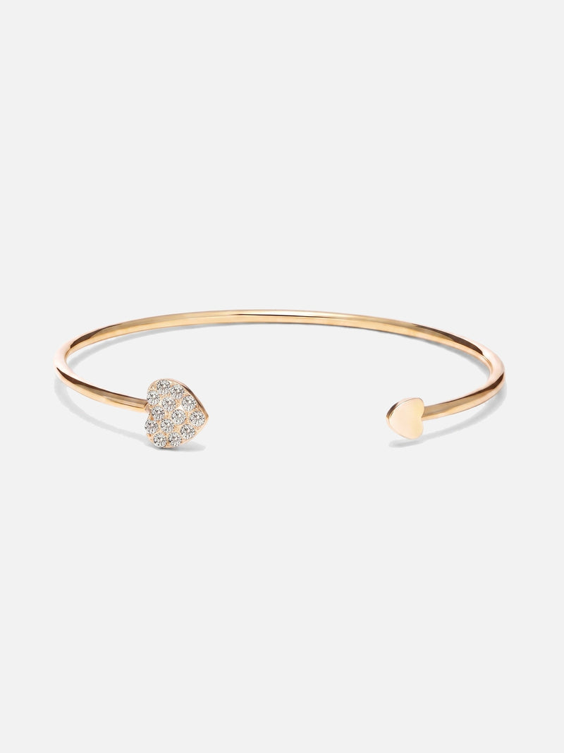 Jonc Captivante ouvert double cœur pavé de zirconium femme, argent 925 plaqué or 18 carats – Soreli Paris
