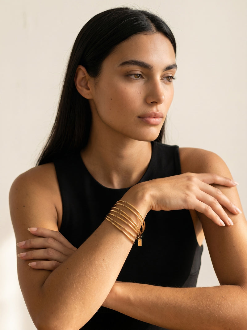 Set de joncs Jonc Libre avec charm, détail, argent 925 plaqué or 18 carats – Soreli Paris